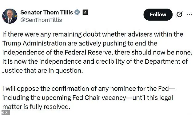 Republican Rift Over Criminal Probe Into Fed Chair Jerome Powell as Senator Warns of Erosion of Independence