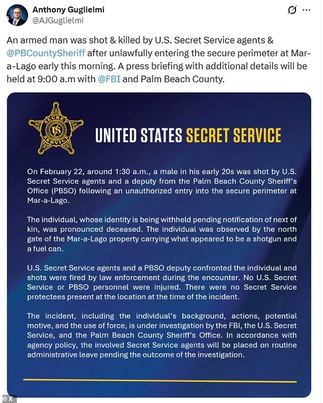 Secret Service Shoots Dead Armed Intruder at Mar-a-Lago; No Injuries Reported
