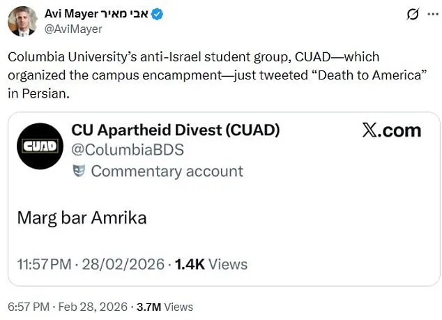 Pro-Palestine Student Group's 'Death to America' Post Sparks Controversy as U.S.-Israel Strike Kills Iran's Supreme Leader